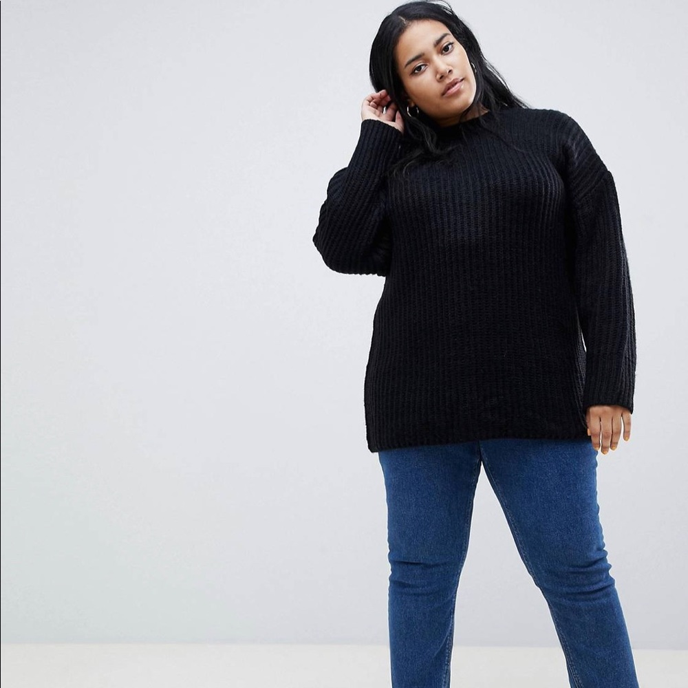 ASOS Design Curve Chunky Black Sweater in Rib w/Crew Neck size 8